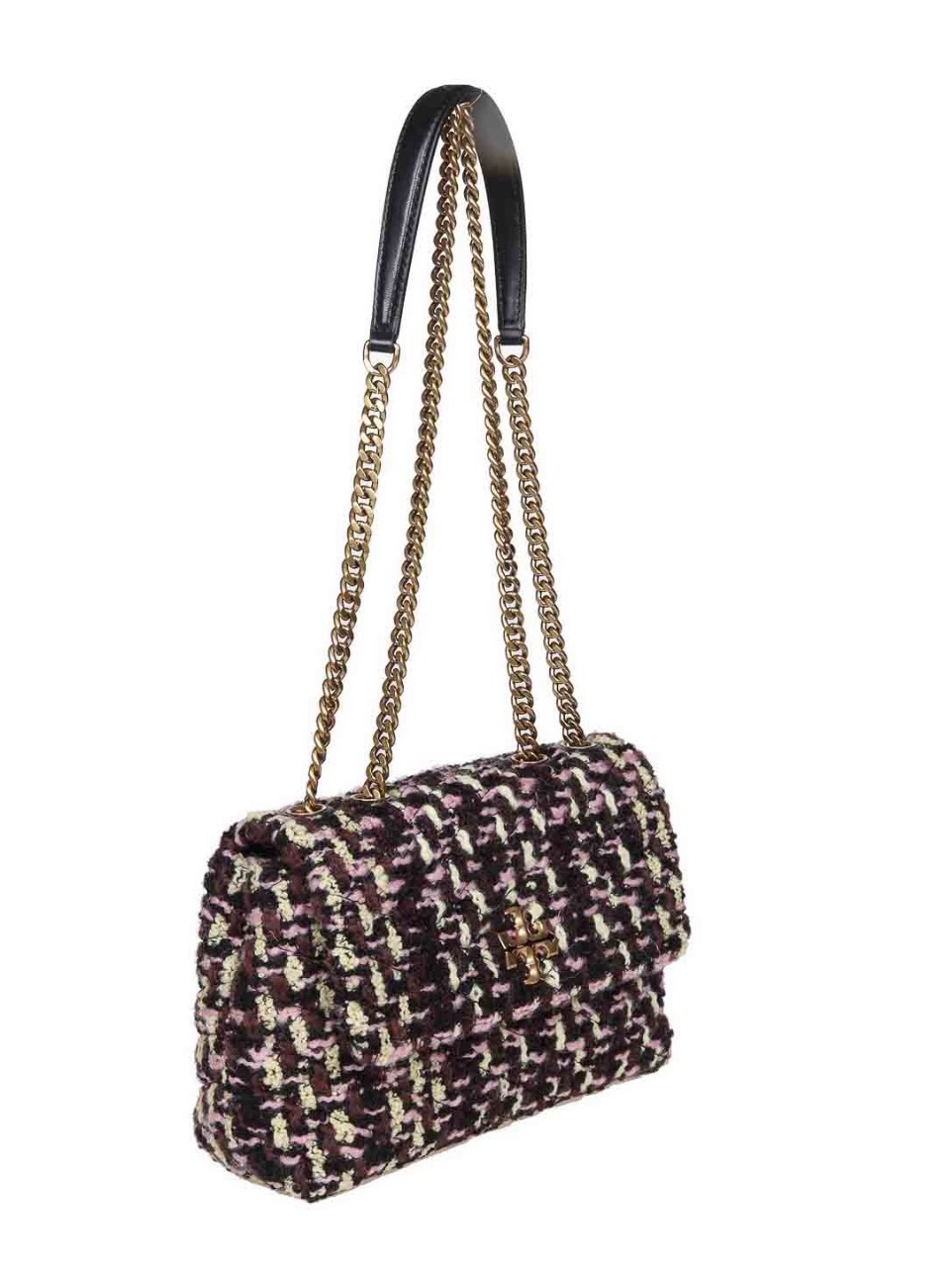 Tory Burch Emerson Tweed Black, Pink & Cream Tweed Chain Shoulder Bag